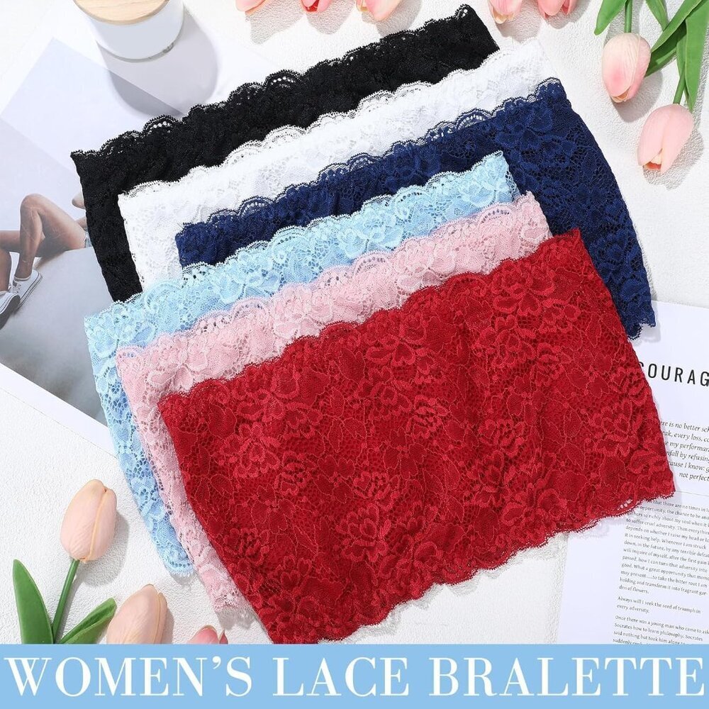 6 Pieces Floral Lace Bandeau Bra Women Girls Seamless Strapless Tube Top - Picture 6 of 6
